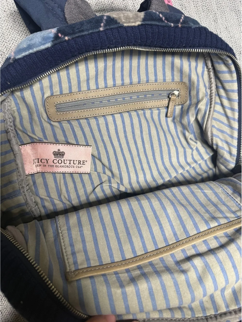 Juicy Couture Argyle Pattern Velvet Mini Backpack